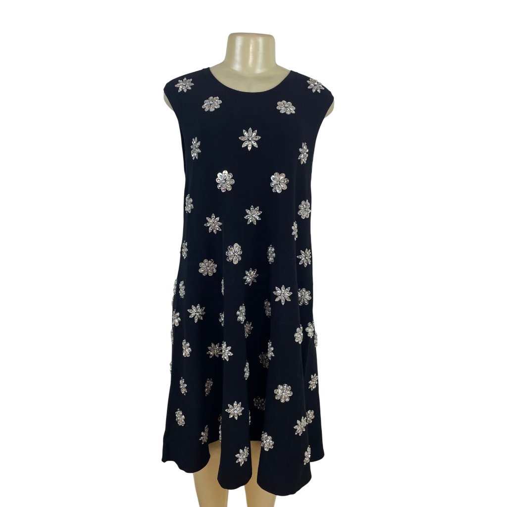 Michael Kors Black Sleeveless Rhinestone Embellished A-Line Dress Xl - New